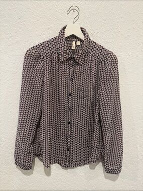 Patterned Pink and Blue women’s Button-Up Shirt, M